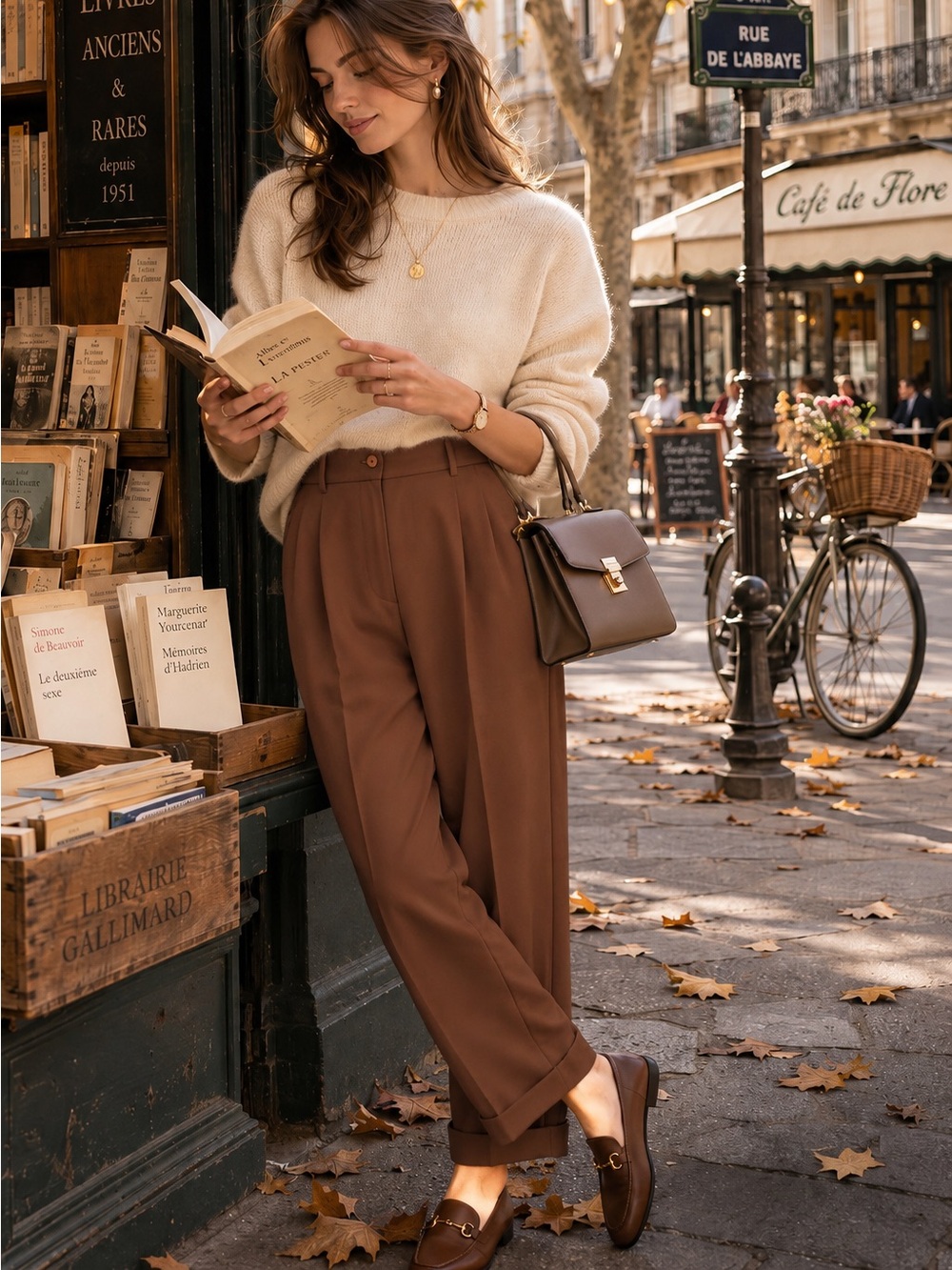 90s Vintage Brown Pleated High Waist Cuffed Hem Trousers Wide Leg Tailored Pants